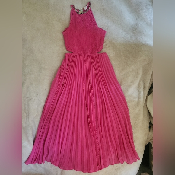 Michael Kors Halter Neck Pleated Cut-out Midi Dress cerise/pink Sz M & L BNWT - Picture 8 of 15